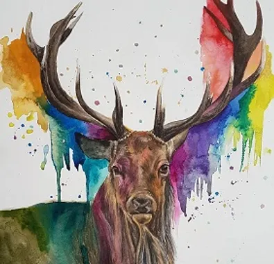 aquarelle Cerf coloré