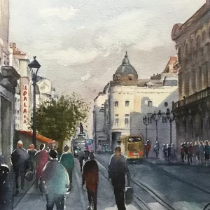 tableau Reims rue de Vesle aquarelle