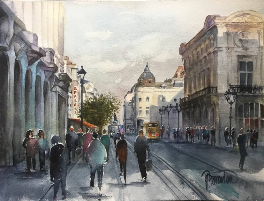 Reims rue de Vesle - aquarelle paysage urbain