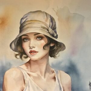 Aquarelle roaring twenties Année Folles aquarelle d'une femme avec un chapeau cloche pendant les années 20